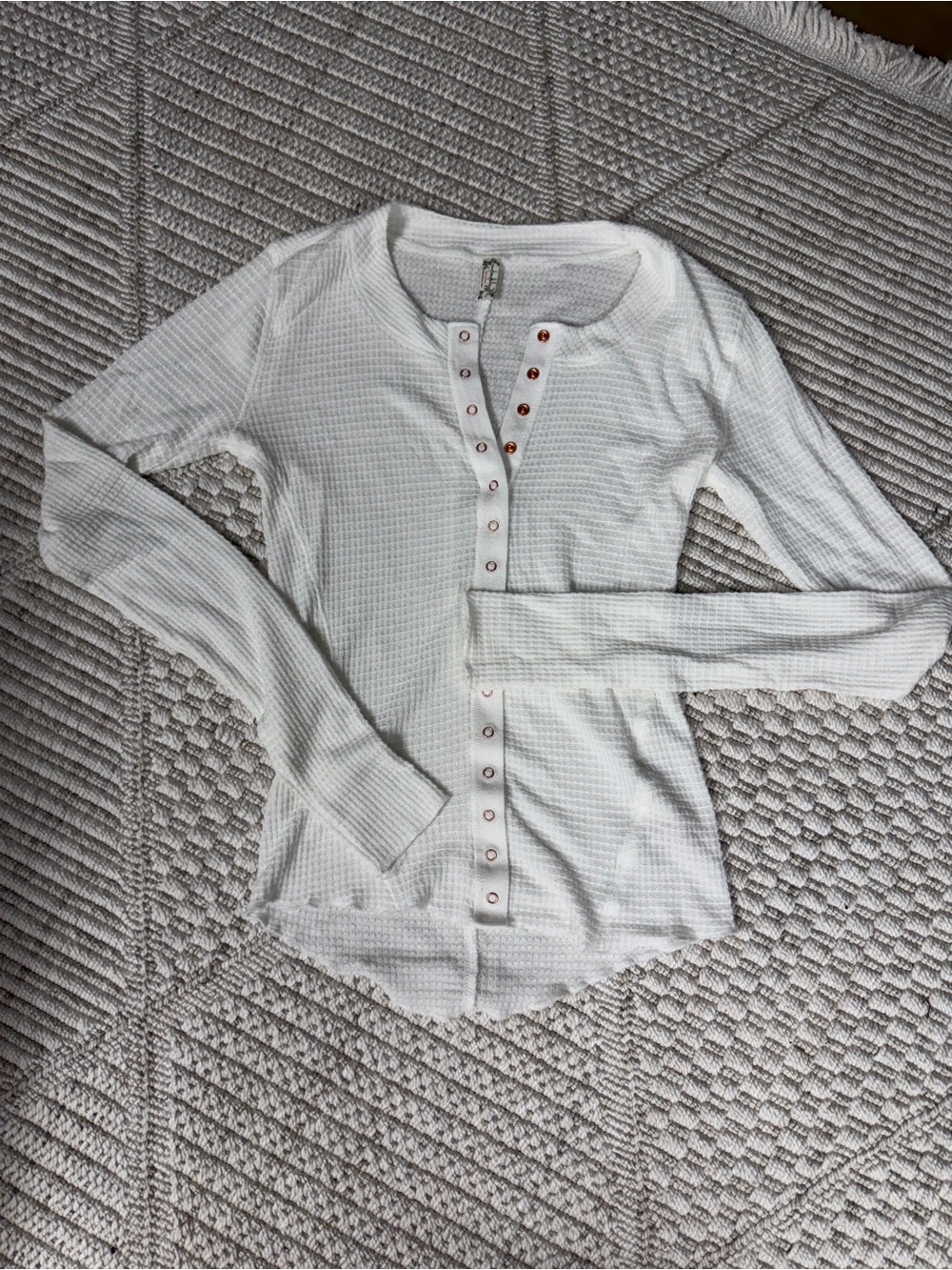 White Waffle-Knit Long Sleeve Free People Top